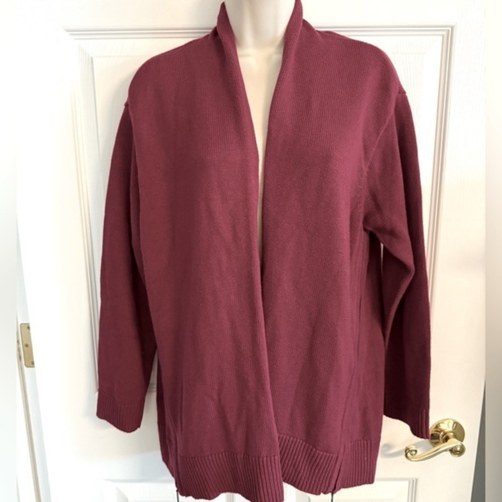 J. Jill Burgundy Open Front Cardigan W/Zippered sides Size L